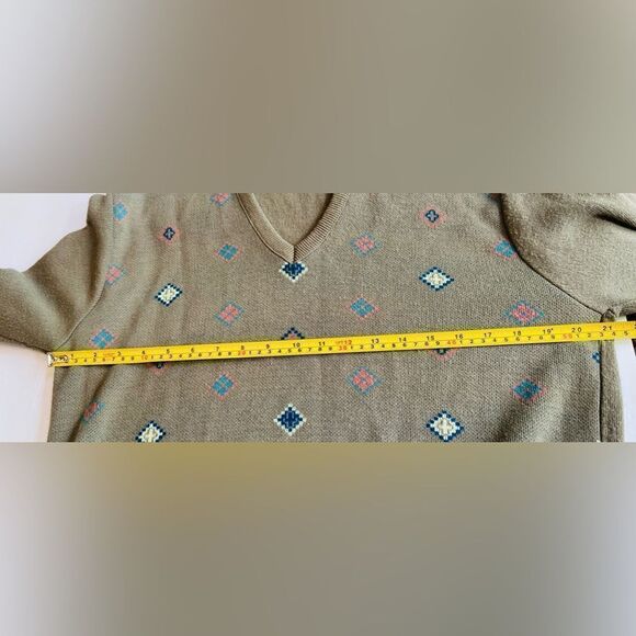 Puritan V-neck Sweater Sz Large Brown Multi-colored Diamond Print Grandpa - Picture 4 of 7